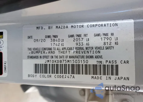 2021 Mazda Cx-3 Sport из США, поврежденный, VIN JM1DKDB75M1503150